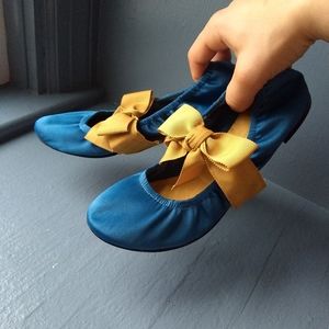 Teal and Gold Ballet Flats with Bow